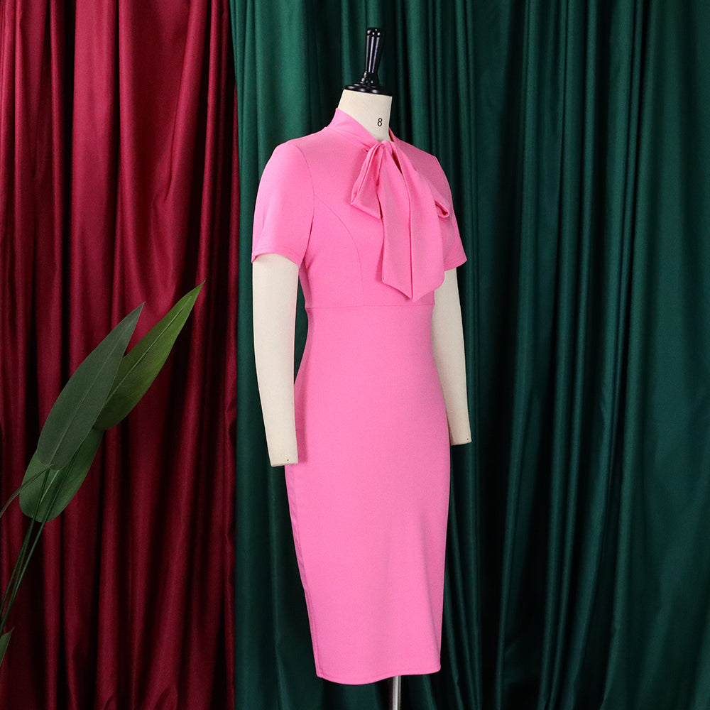 Women's Fashion Short Sleeve Lace-Up Slim Pencil Vocation Chic Dress 16