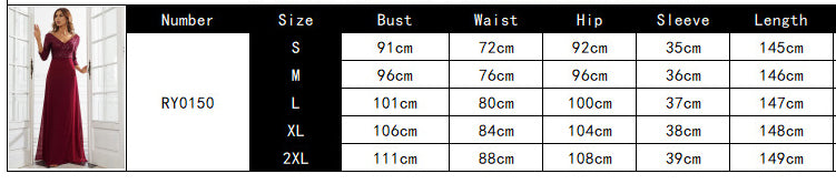 Women chiffon V-neck sequin Patchwork long-sleeved Evening dress 12