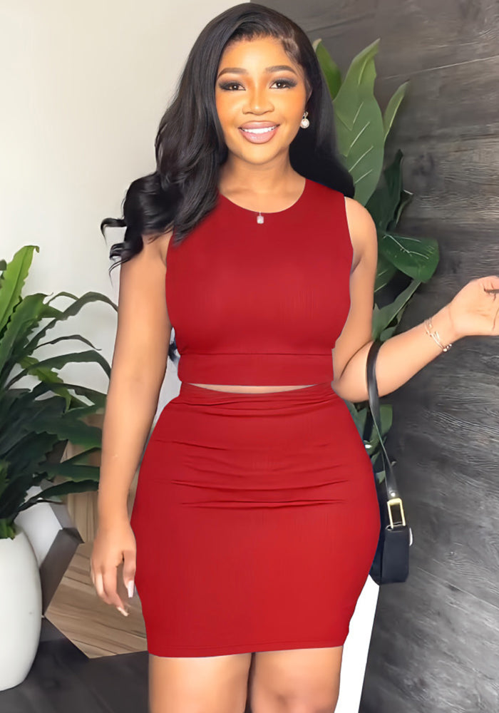 Women Crop Tank Top and Bodycon Skirt Two-Piece Set