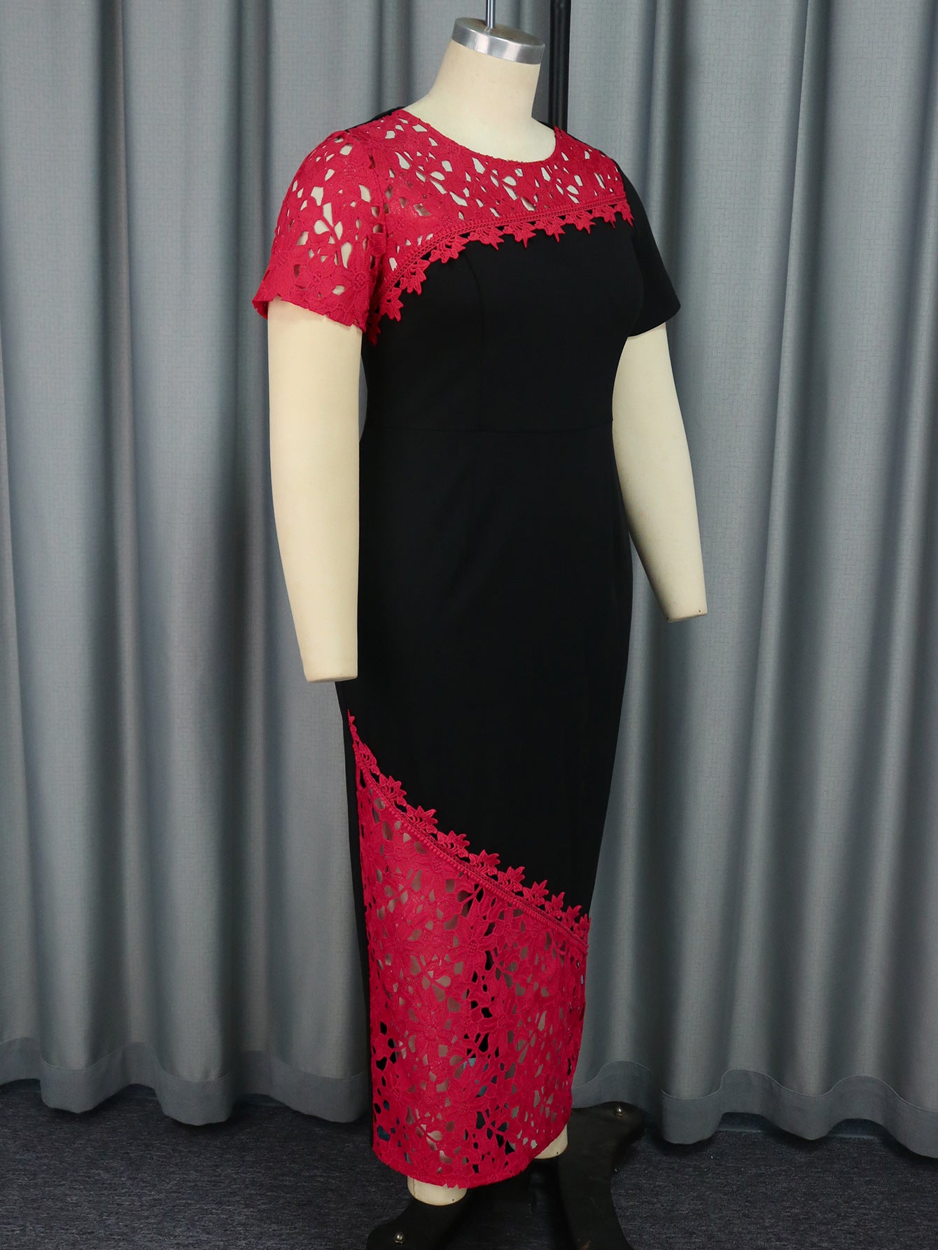 Round Neck Asymmetric Lace Patchwork Short Sleeve Party Dress 5