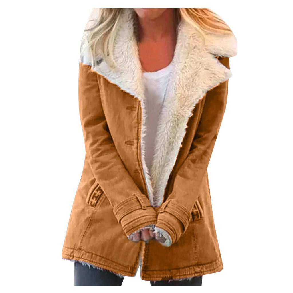 Autumn And Winter Solid Color Turndown Collar Fleece Jacket For Women 12