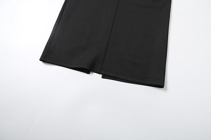 Autumn Women's Solid Color Chic Turndown Collar Slim Waist Lace-Up Zipper Long Sleeve Dress 17