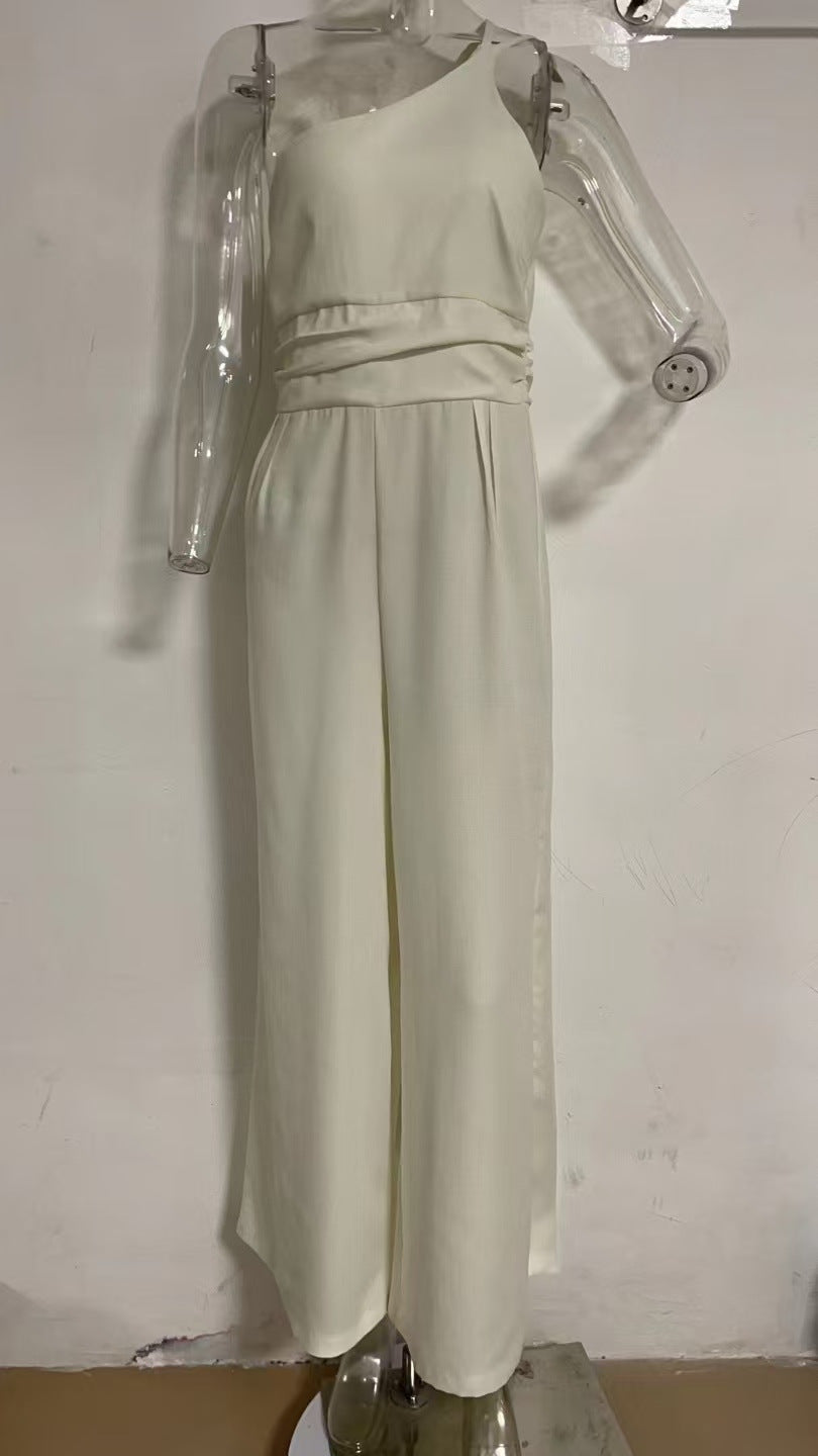 Women's Spring/Summer Solid Color Loose Wide Leg Linen Jumpsuit 7