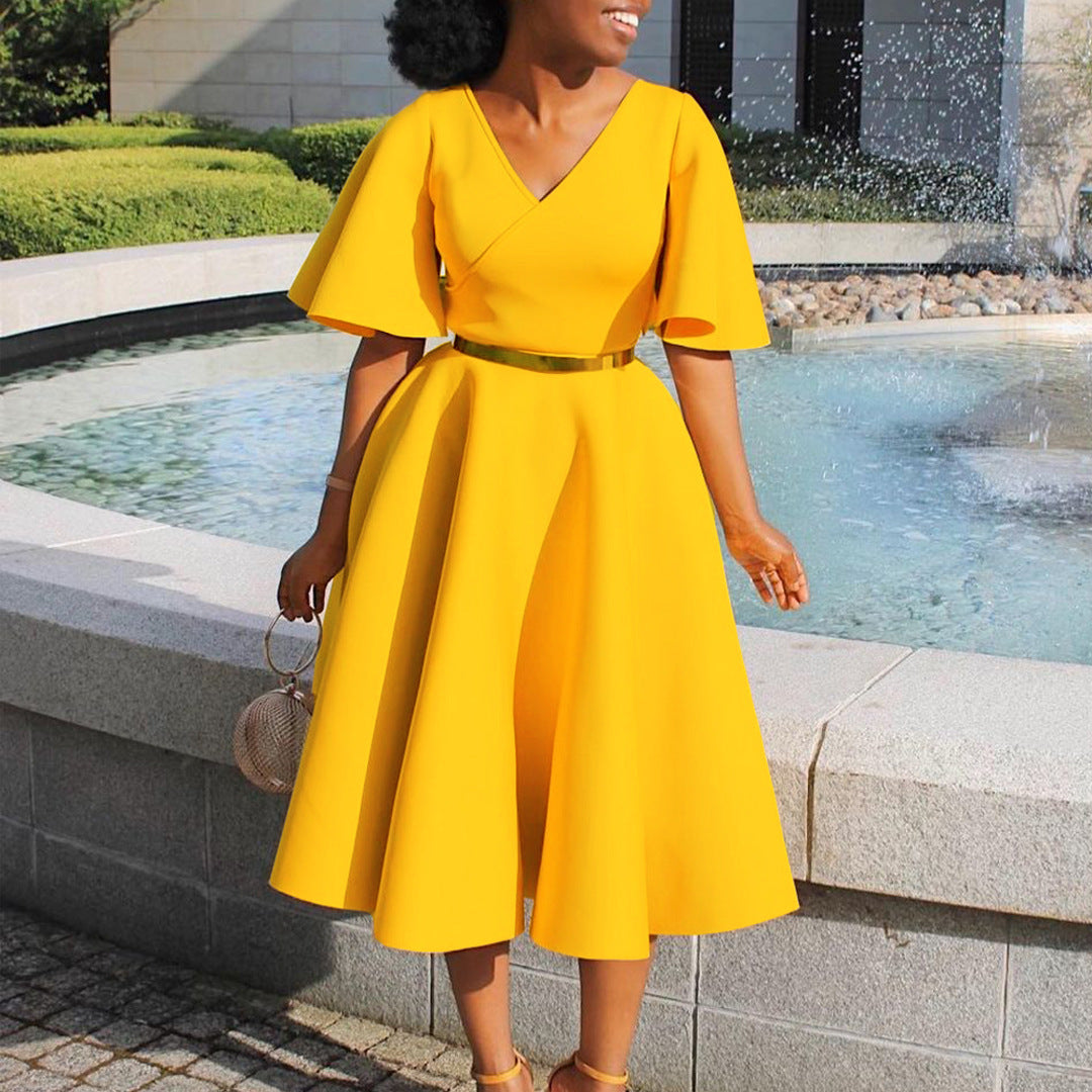 Women's Bell Bottom Sleeve V-Neck Chic Chic Oversized Gown Dress