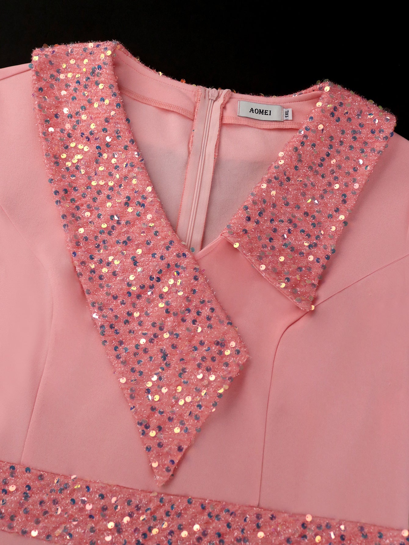 Women pink sequined v-neck pleated party dress 15