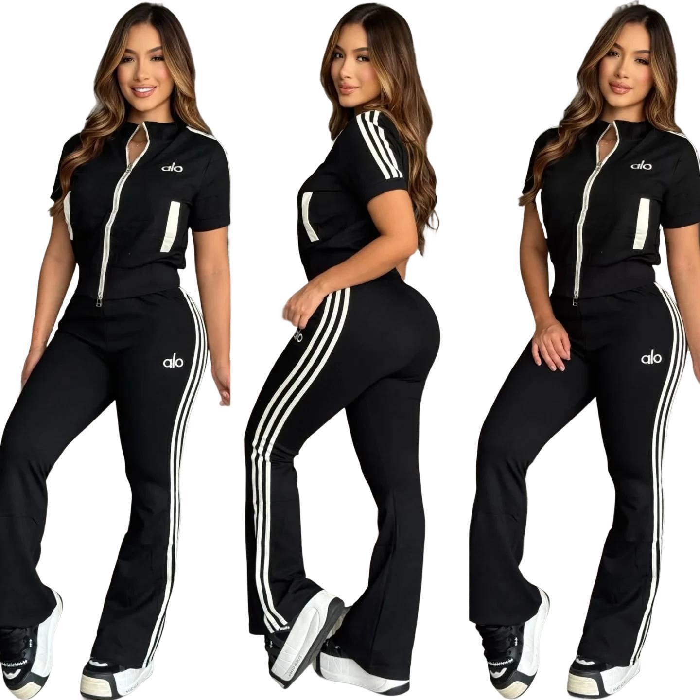 Autumn Women's Patchwork Ribbed Color Block Loose Casual Two-Piece Pants Set 3