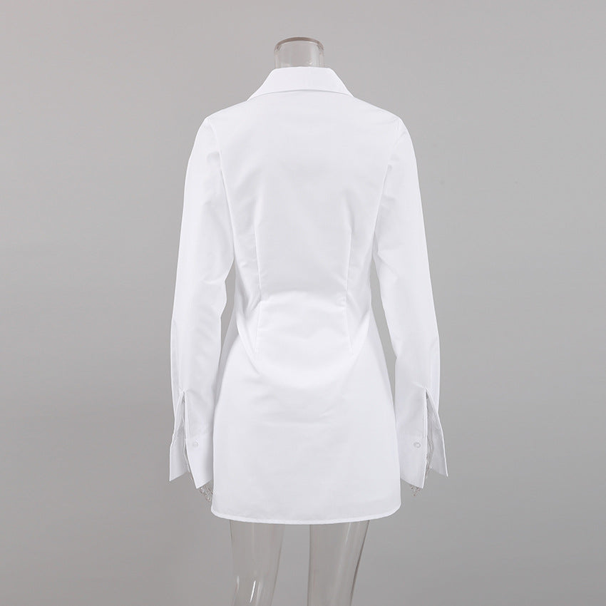 Women white long-sleeved shirt dress 6