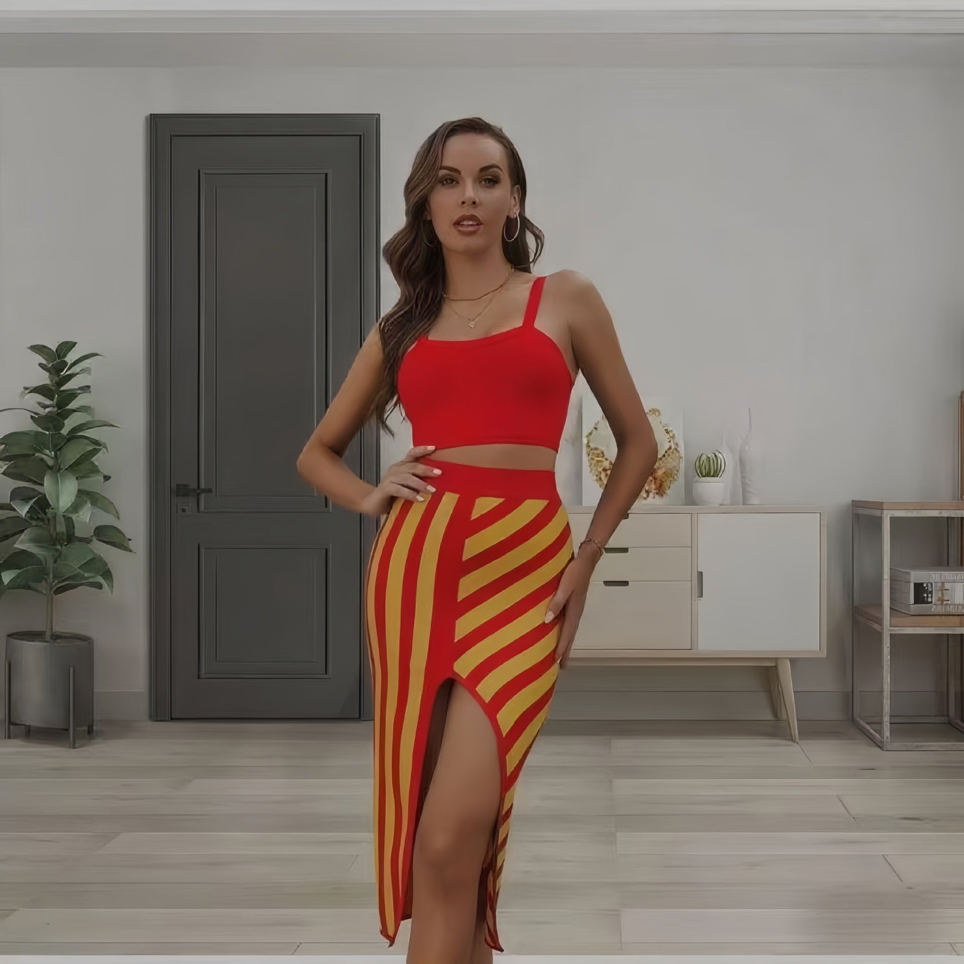 Summer Strap Vest & Slit Mini Skirt Set 4