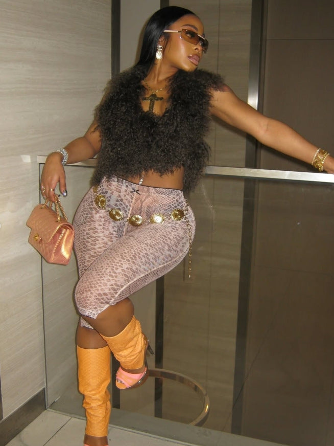 Women trendy stretchy animal print cropped pants 4