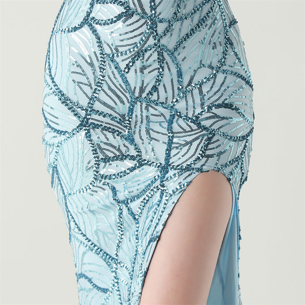 Women One Shoulder Beaded Sequin Embroidery Formal Party Prom Wedding Evening Dress 85