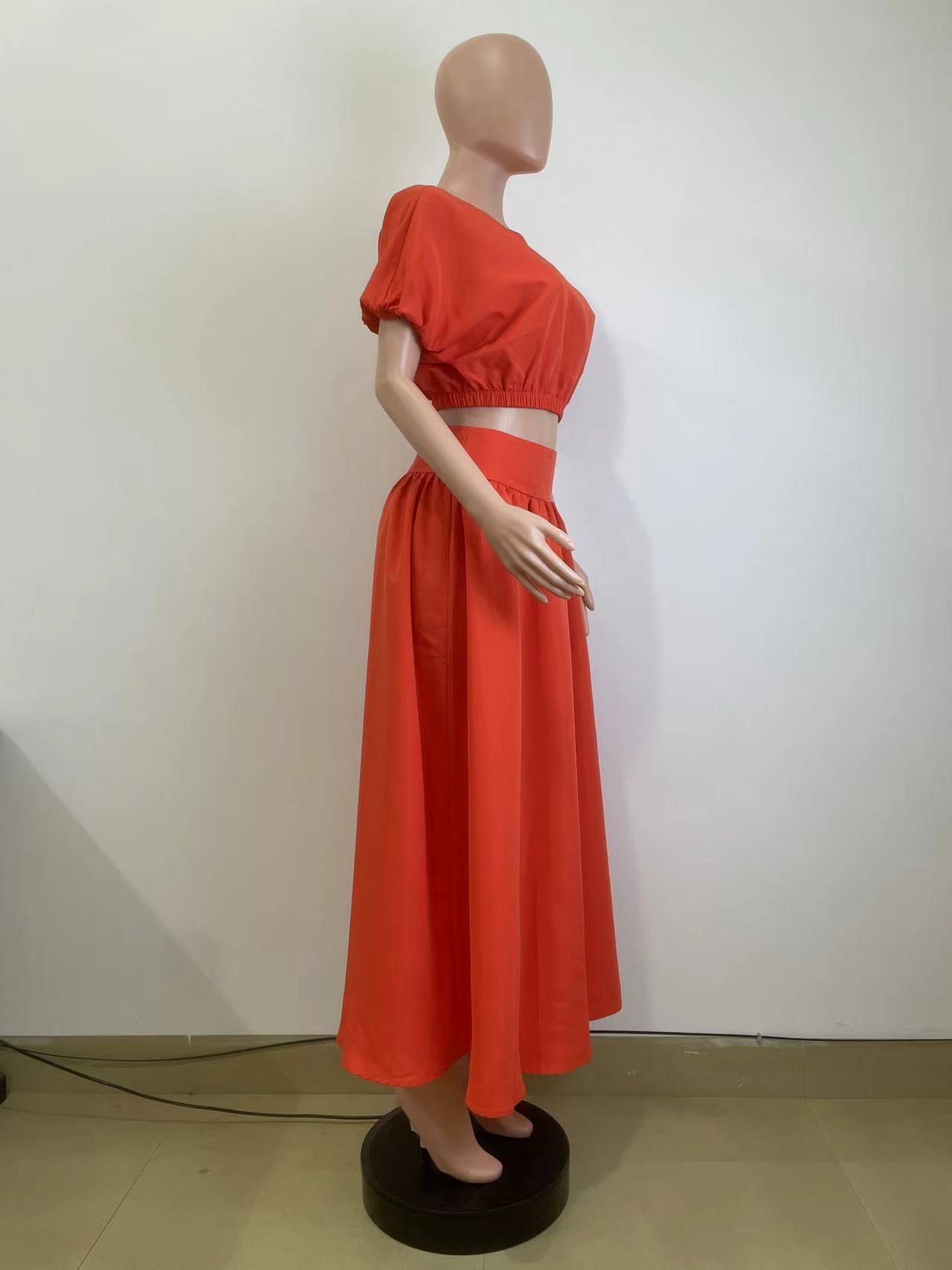 Women Lantern Sleeve Top and Skirt Two-piece Set 7