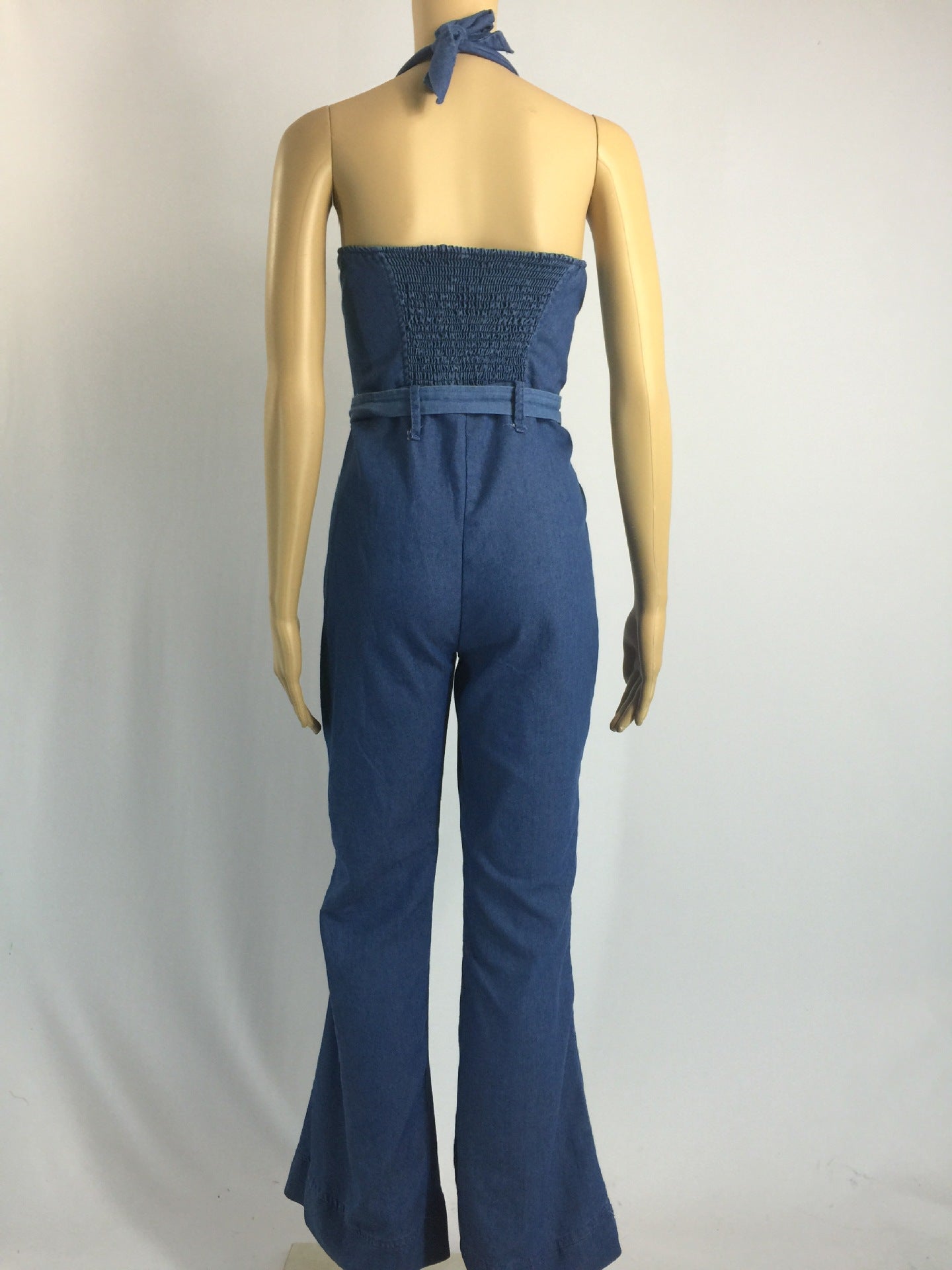 Women Sexy Denim Jumpsuit with Belt