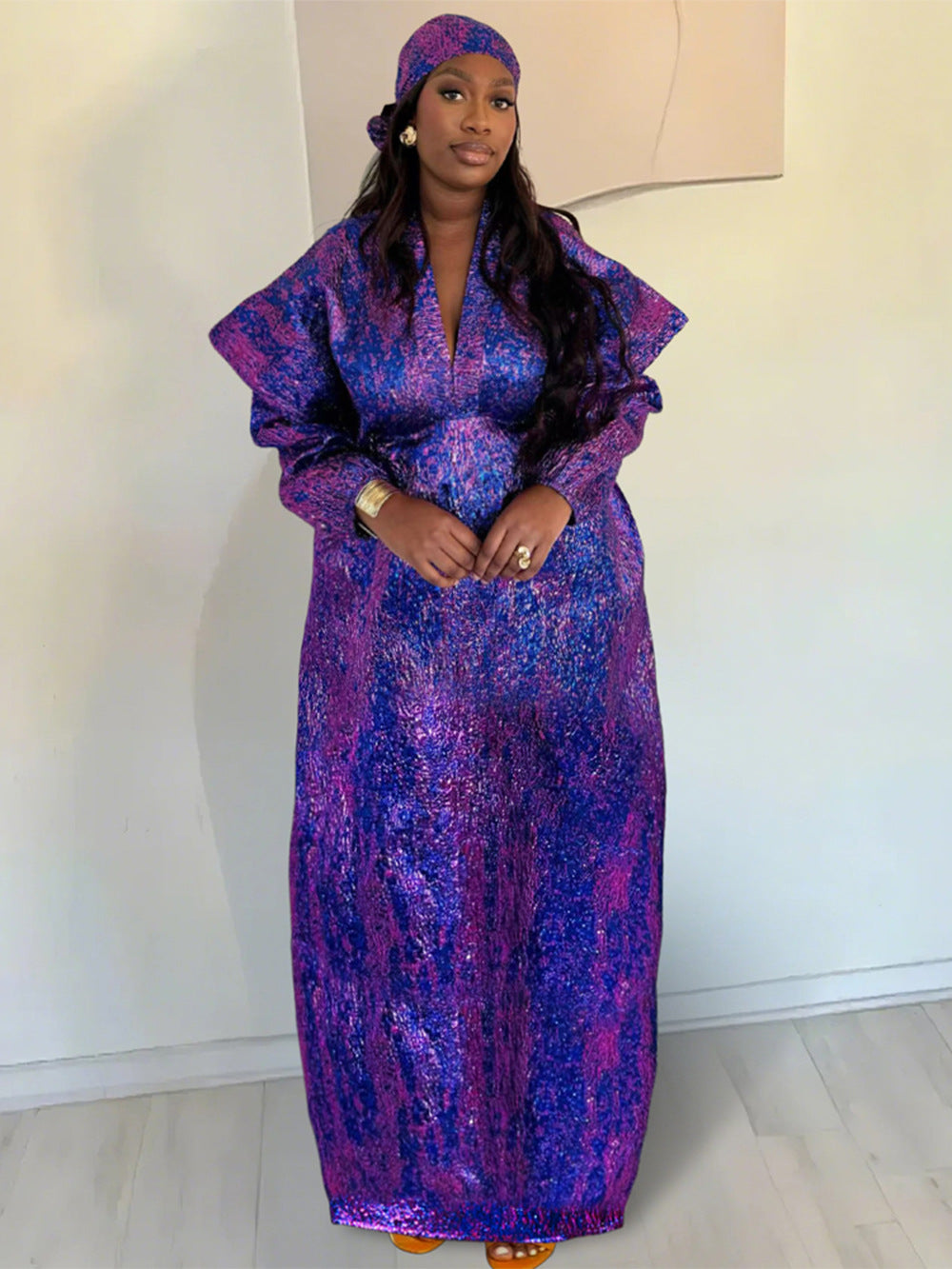 Muslim Jacquard Robe African Women's Clothing Plus Size Dress With Headscarf