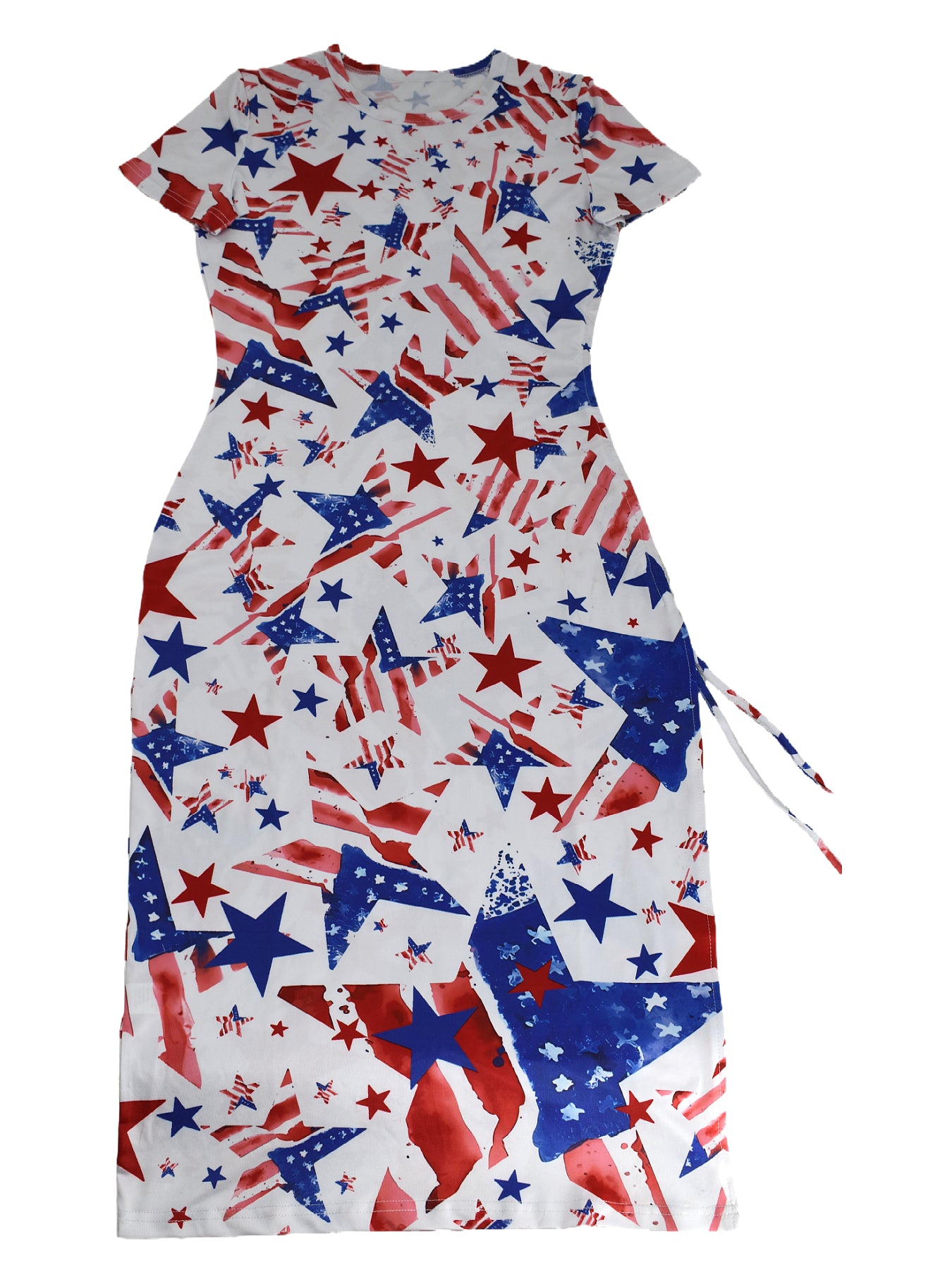 Sexy Stars And Stripes Print Short Sleeve Drawstring Irregular Casual Dress 3