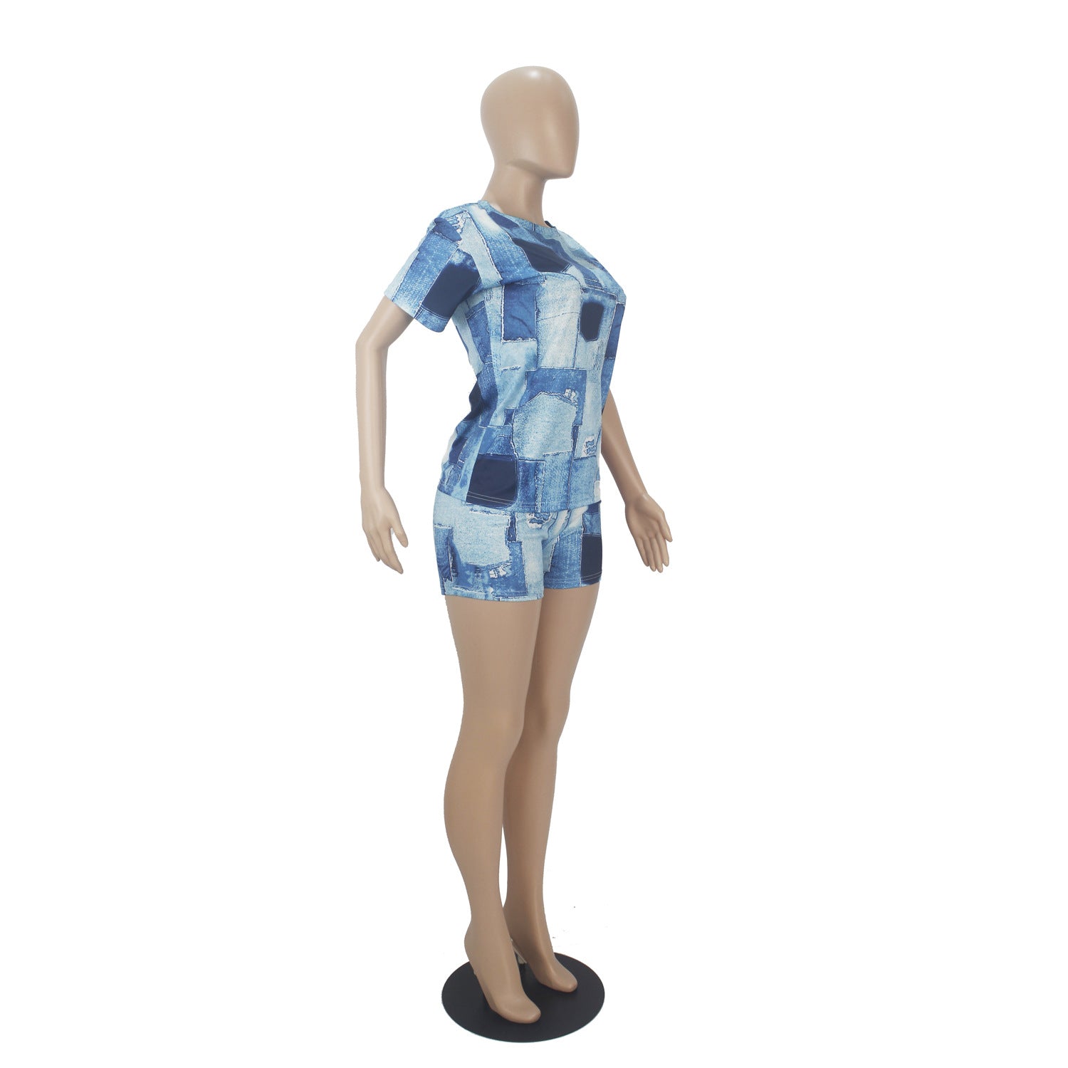 Women Casual Solid printed short-sleeved top and shorts two-piece set 12