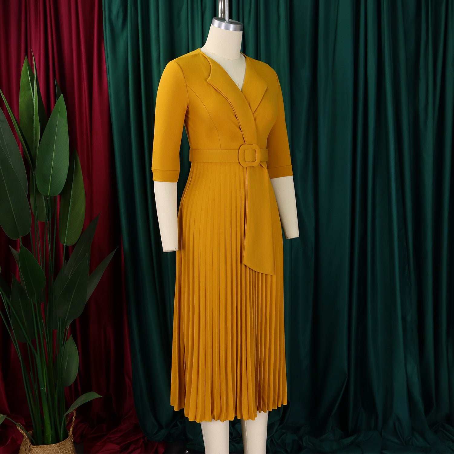 Autumn and winter women's clothing ol fashion Turndown Collar pleated Slim Waist Plus Size African dress 24