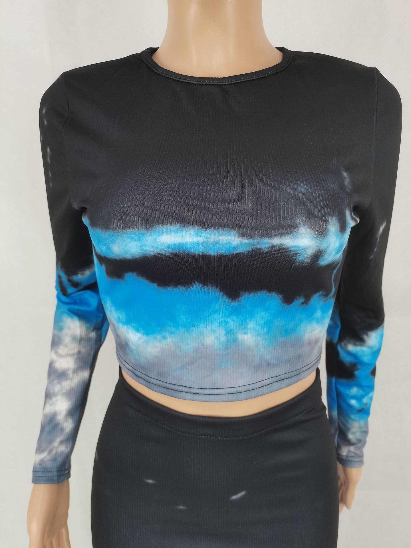 Women Sexy Ribbed Printed Top and Bodycon Skirt Two-piece Set 11