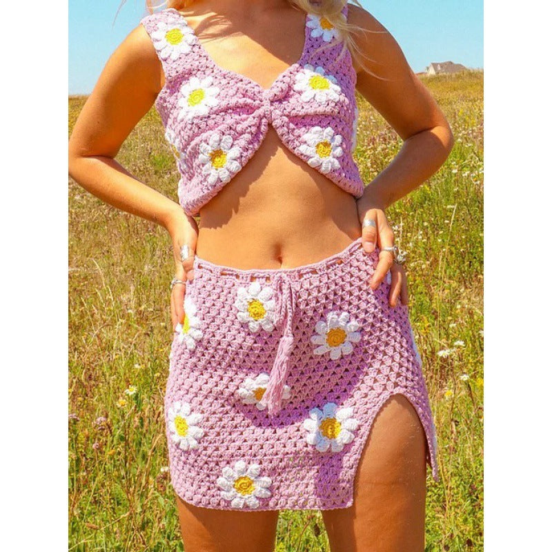 Summer Casual Crochet Knitting Skirt Set 7