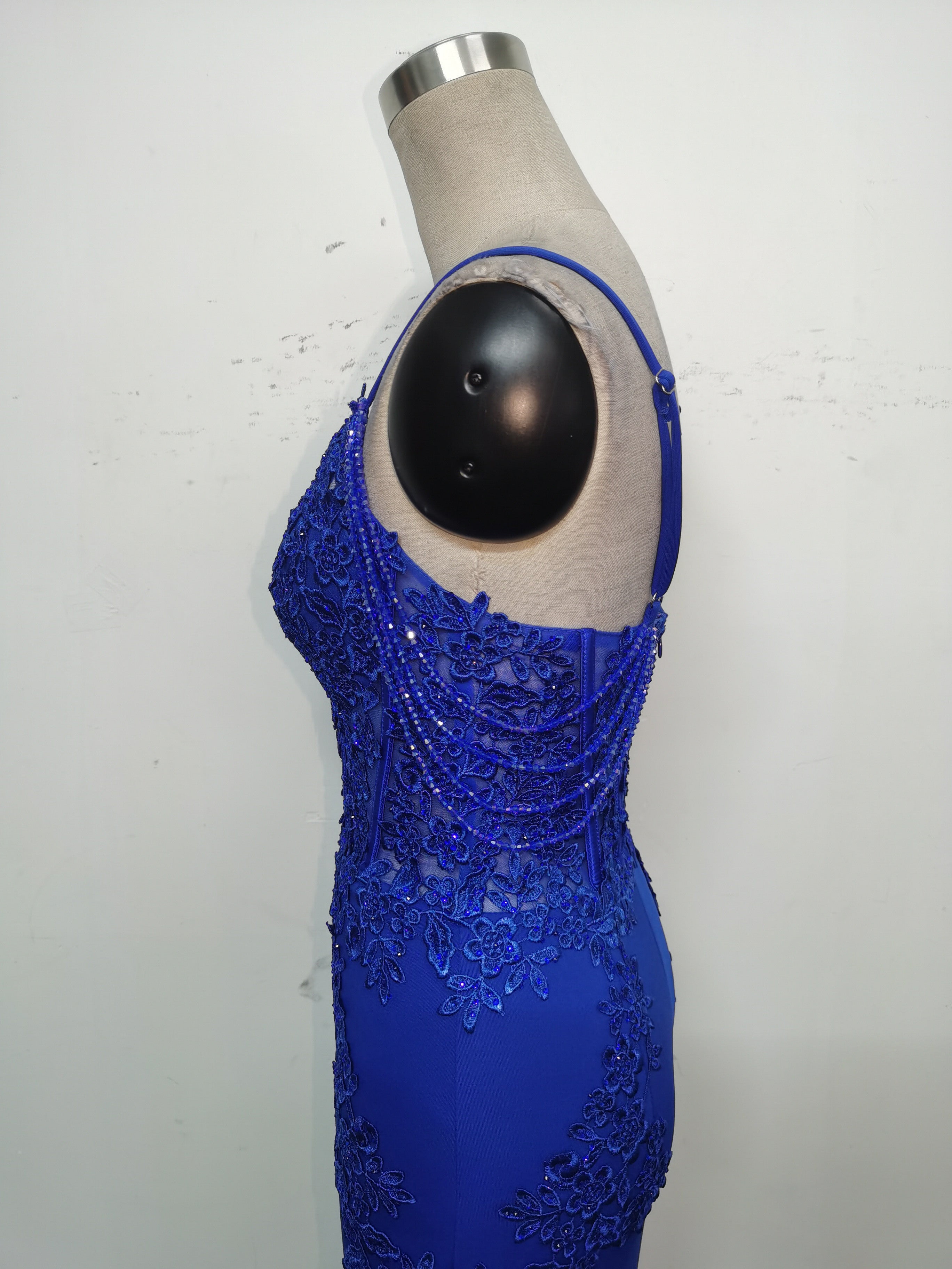 Sexy Strap Rhinestone Chain Fishbone Lace Evening Dress 41