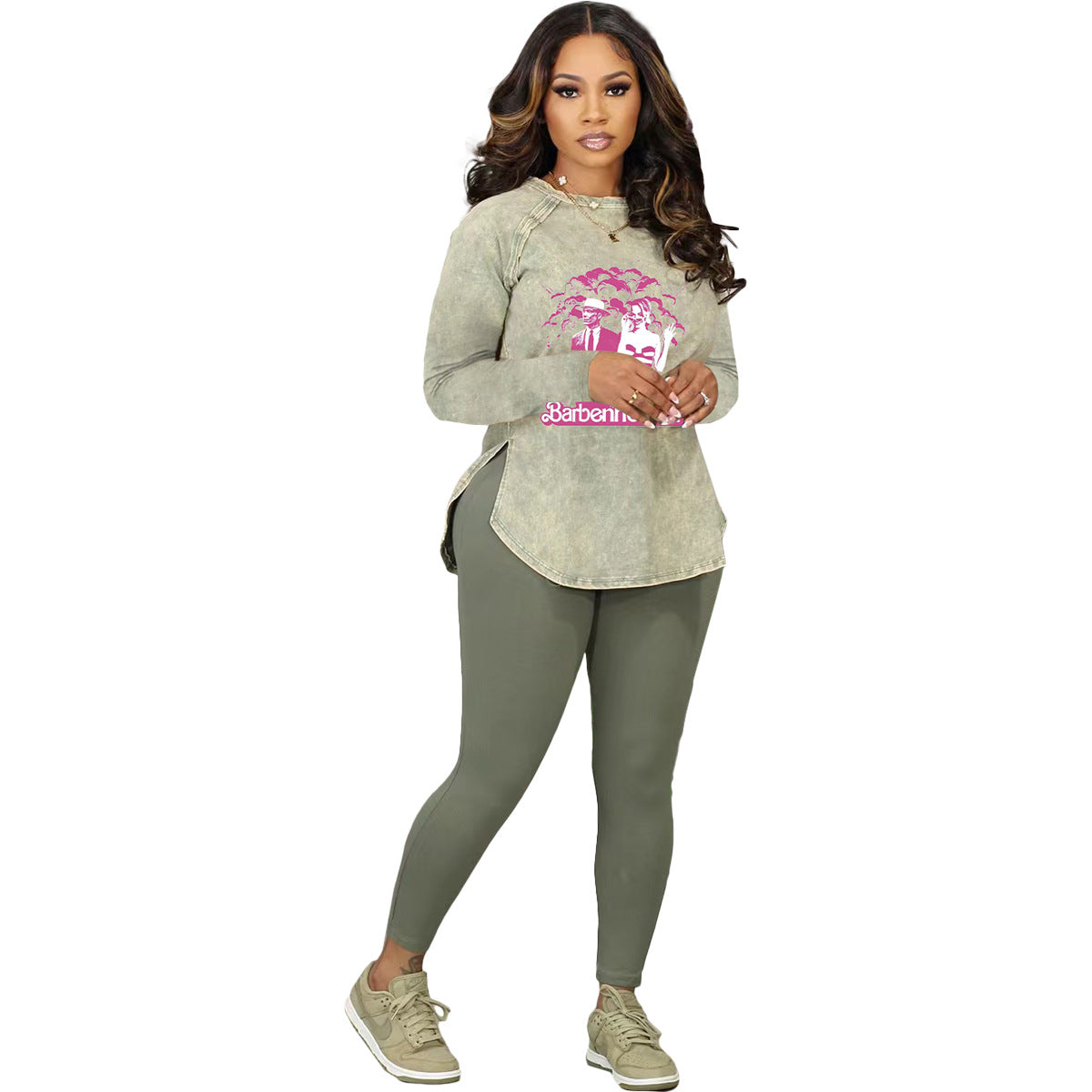 Fashion Women's Printed Casual Long Sleeve T-Shirt Pants Sports Two Piece Set 8