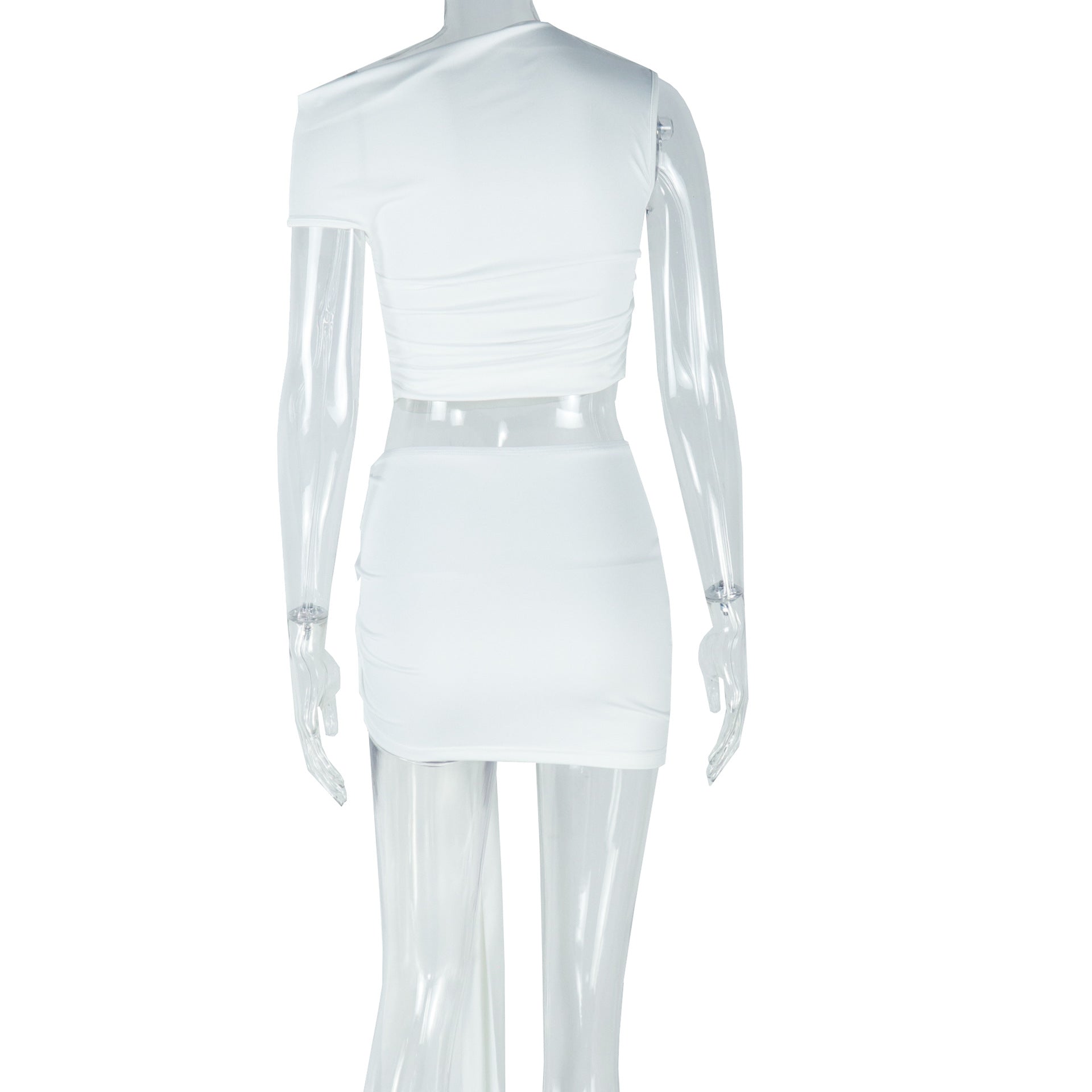 Sexy Women's Casual Solid Color Sleeveless Round Neck Crop Top Short Skirt Two-Piece Set 8