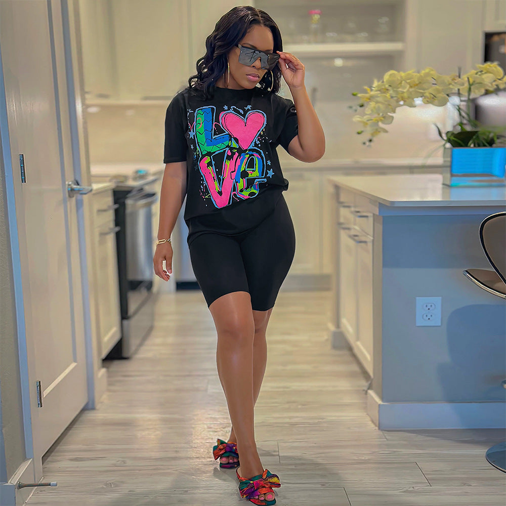 Women's Summer Fashion Casual Sport Solid Color Short Sleeve Two Piece Shorts Set