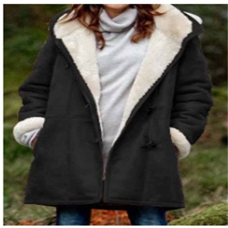 Winter solid color Casual button cardigan warm hooded women's coat 14