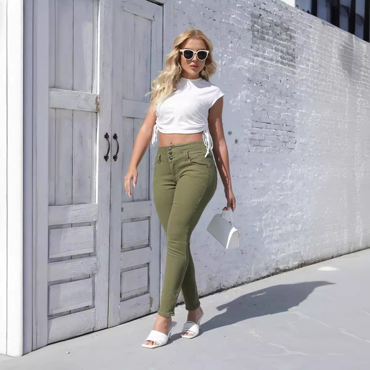 Spring High Waist Washed Slim Fit Tight Fitting Denim Pants 7