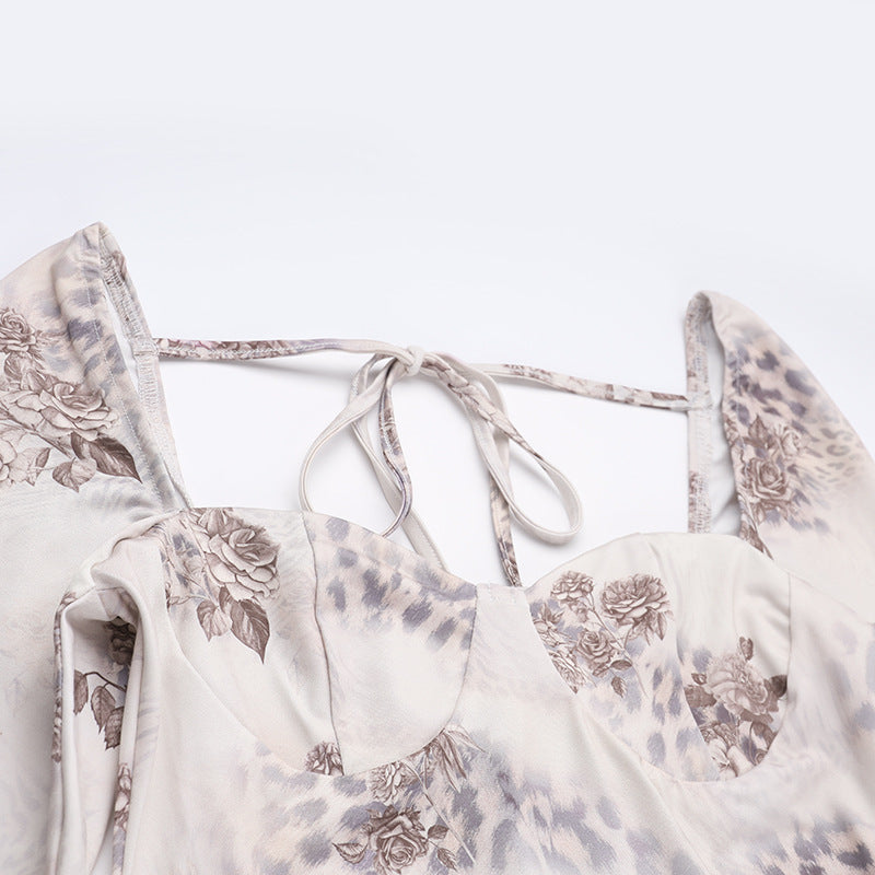 Women Fall Plunging Printed Long Sleeve Bodycon Dress 8