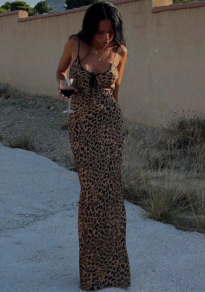 Women suspender sexy backless leopard dress 3
