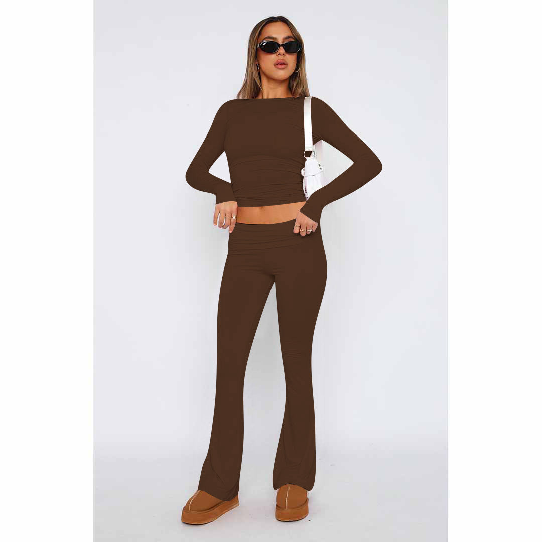 Women's Fashion Casual Solid Sim Long Sleeve Two-Piece Pants Set 7