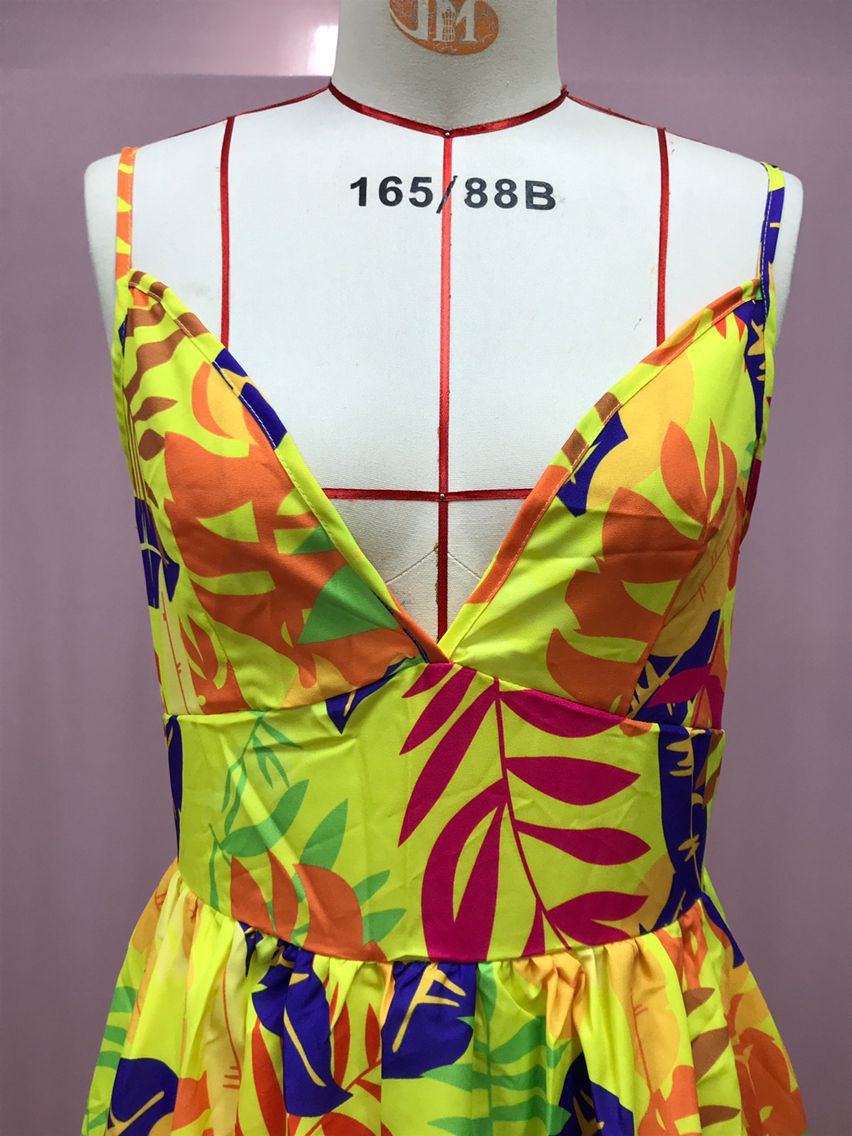 Women leaf bohemian suspender strapless dress 14