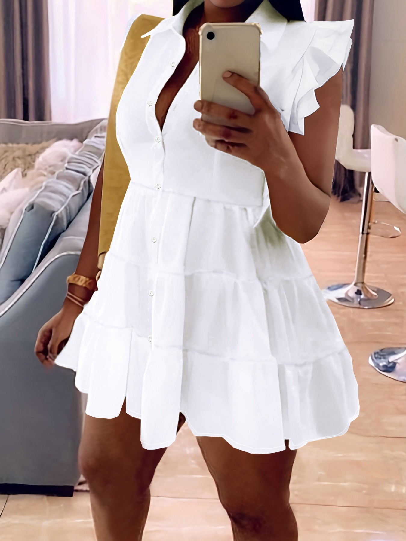 Summer Women's Fashion Short Sleeve Solid Color Plus Size Shirt Dress