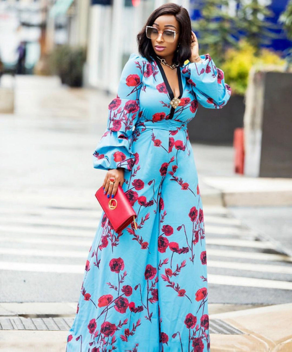African Women long sleeve Print Jumpsuits