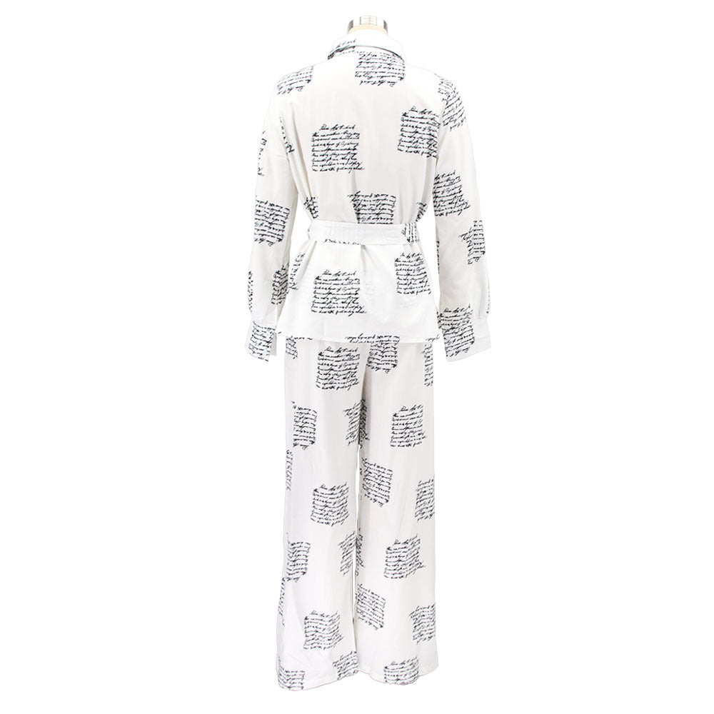 Women Irregular Printed Shirt and PantCasual Two-piece Set including Belt 9
