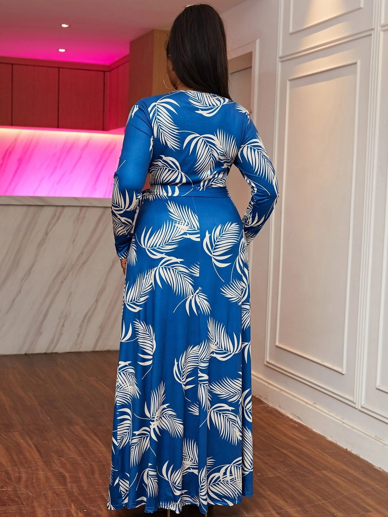 Plus Size Women's Sexy V-Neck Long Sleeve Bohemian Beach Long Dress 7