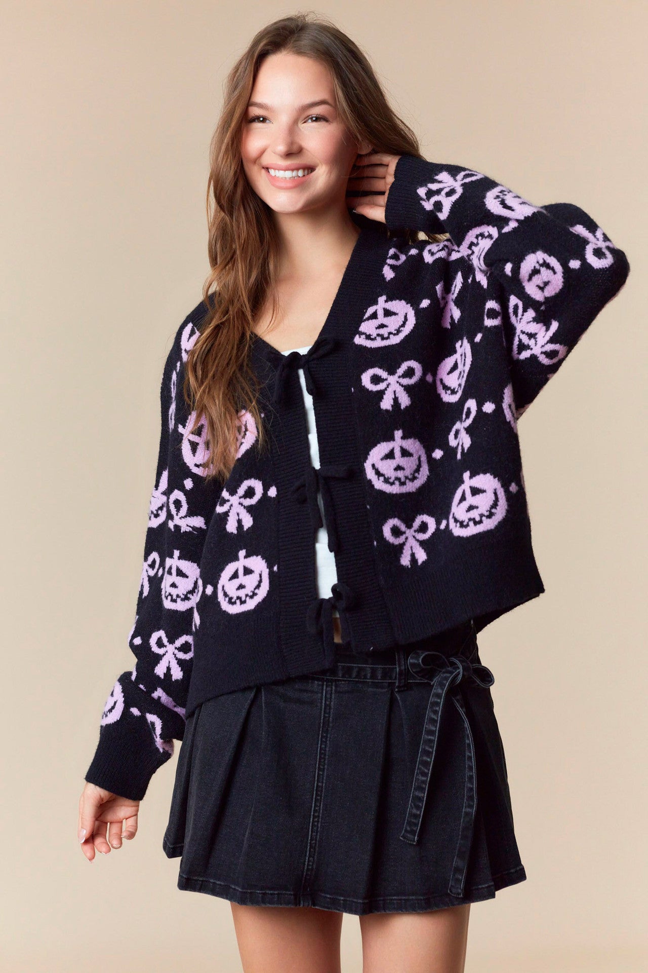 Autumn Winter Women's Halloween Jacquard V-Neck Cardigan Long Sleeve Sweater