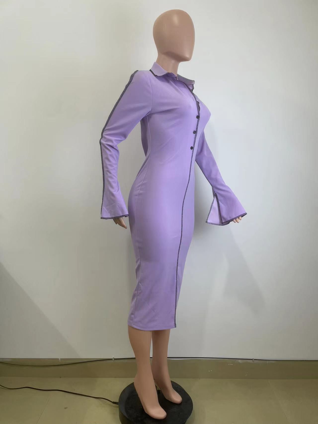 Women Bell Bottom Sleeve Button Dress 10