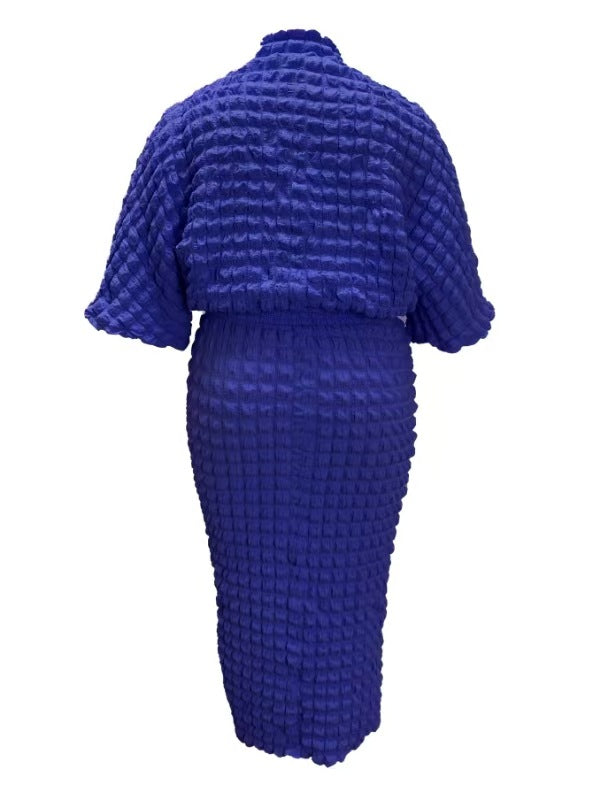 Plus Size Solid Color Bubble Bat Sleeves Top and Skirt Two-Piece Set 10