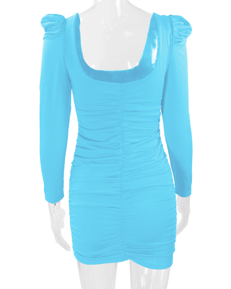 Autumn Winter Women's Sexy Low Back Stacked Shoulder Long Sleeve Slim Dress 17