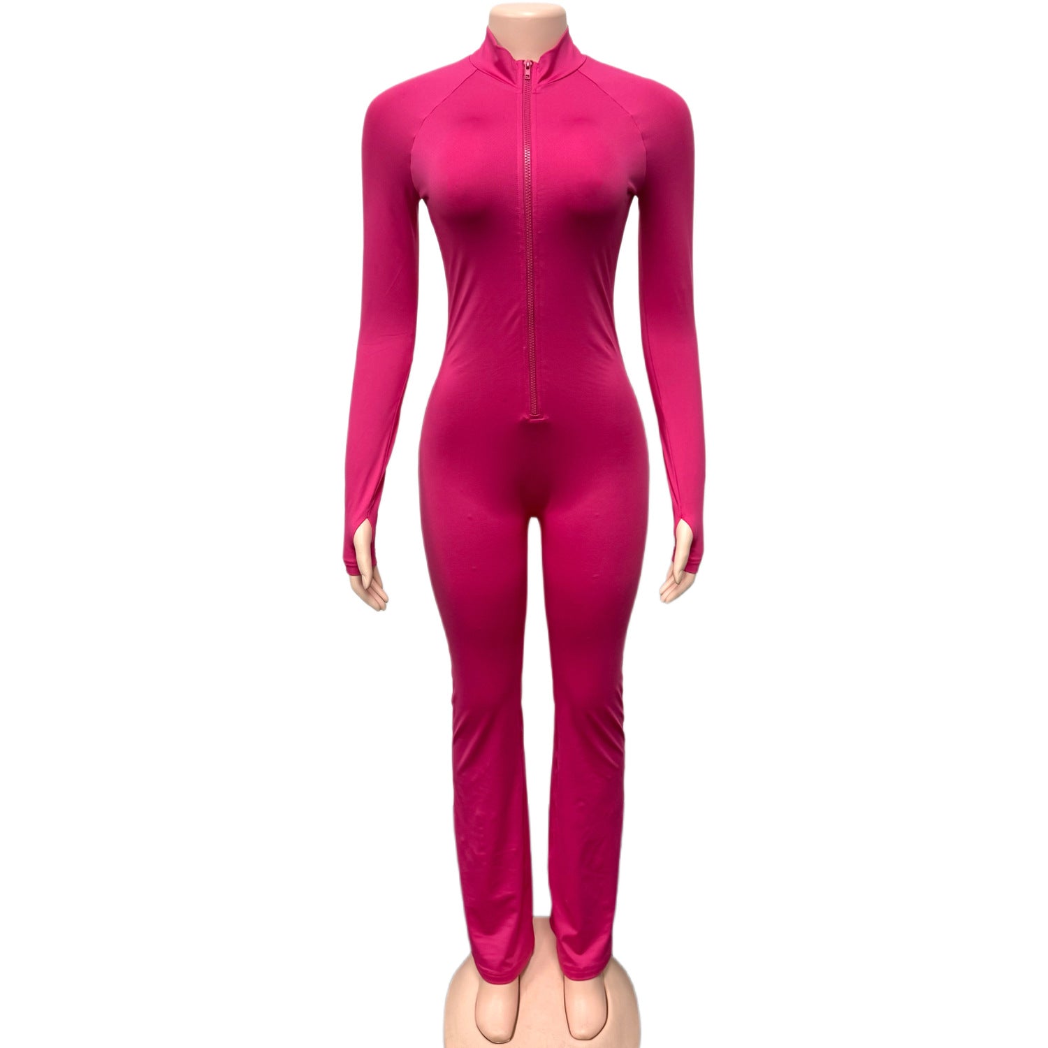 Women Half-Zip Long-Sleeved Sexy Jumpsuit 6