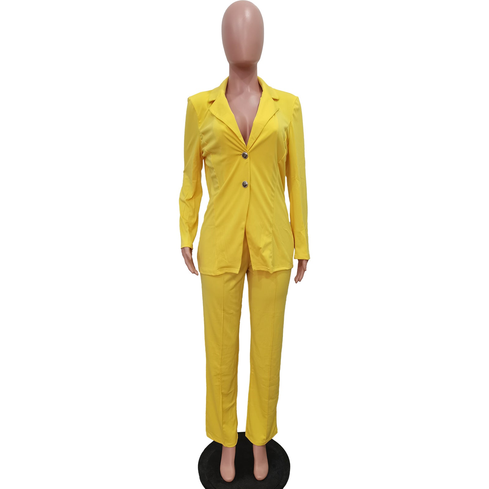 Women Solid Turndown Collar Two-piece Set 24