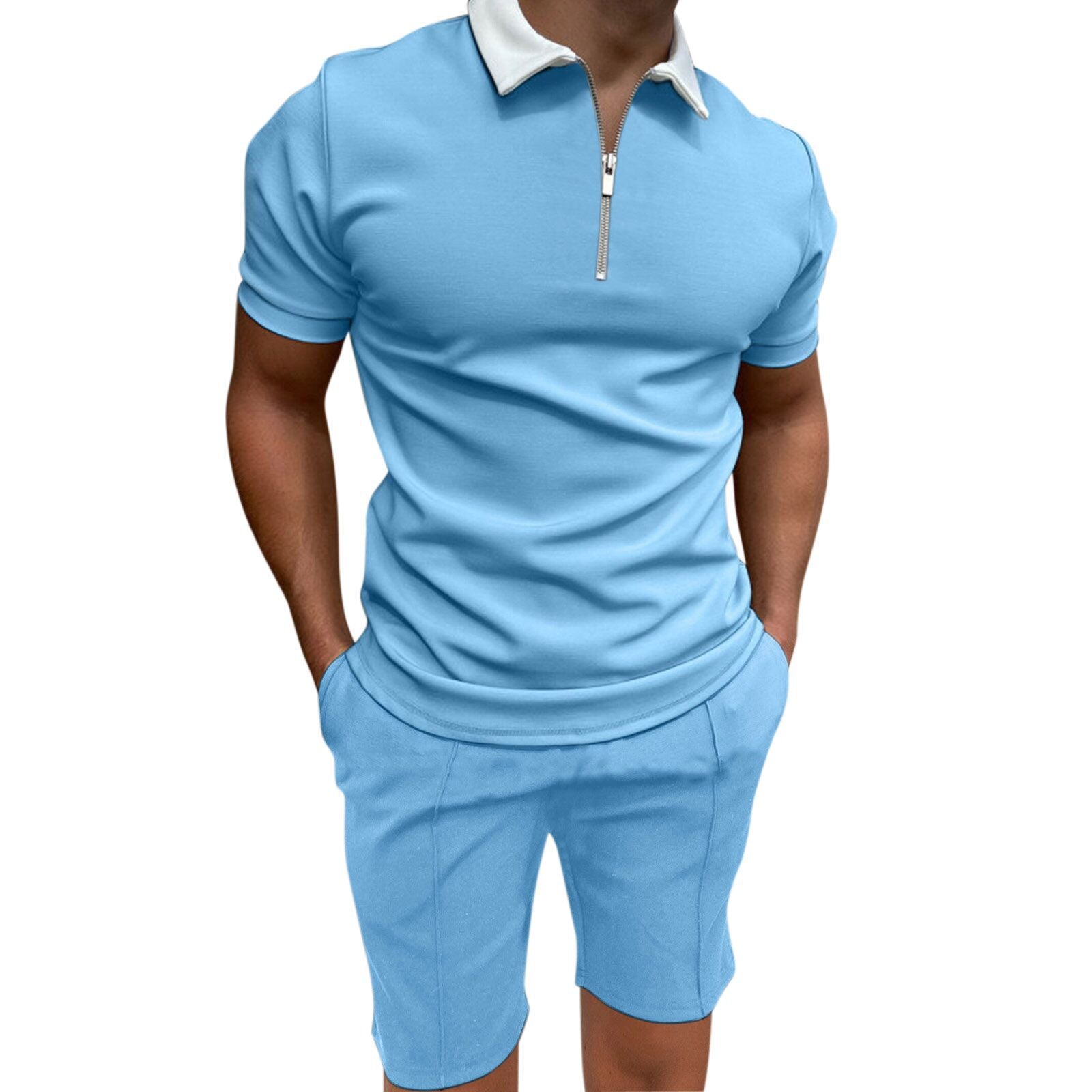 Men's Short Sleeve Printed Zip Turndown Collar polo T-shirt 11