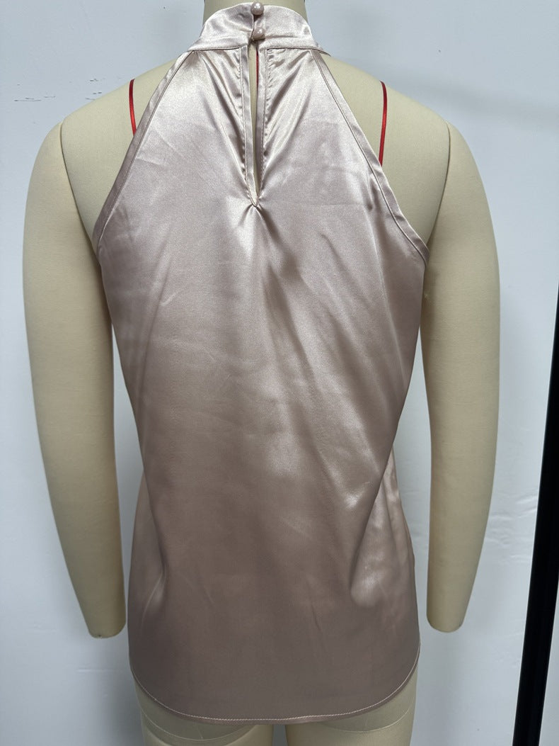 Women summer satin Halter neck sleeveless vest top 22