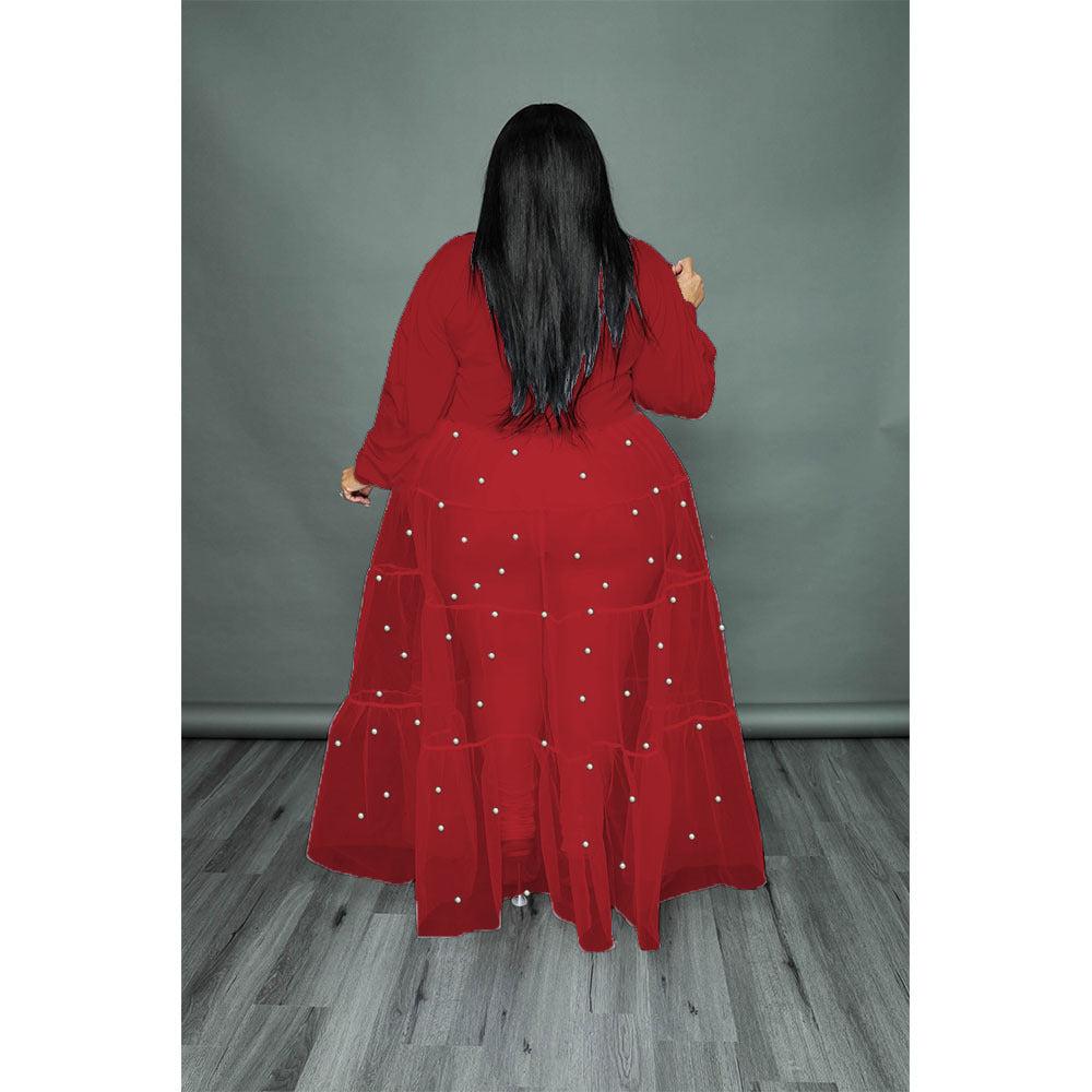 Plus Size Women's Black Pearl Mesh Patchwork Dress 12