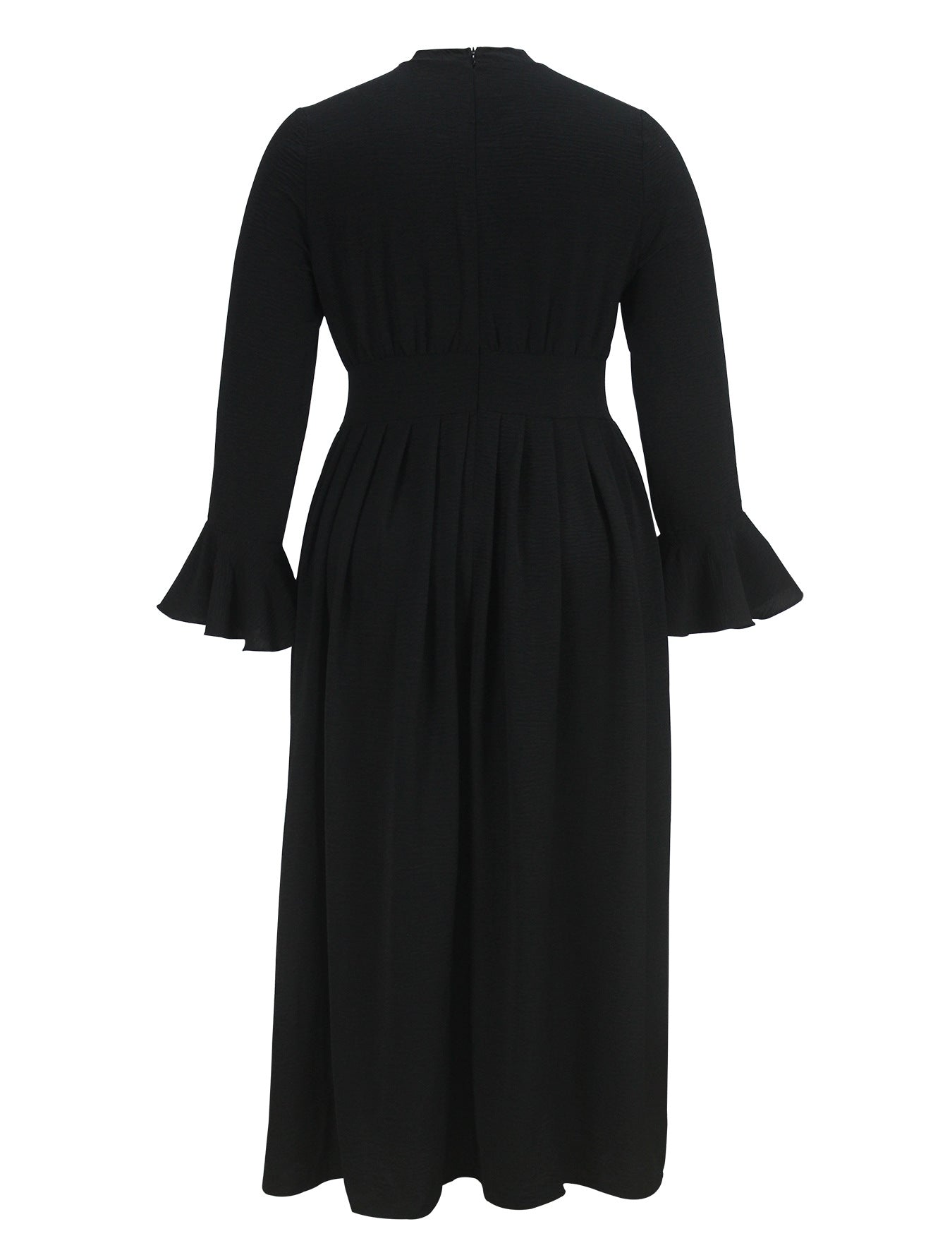Plus-Size Women Black Elegant Bell Bottom Long-Sleeved Maxi Dress 8