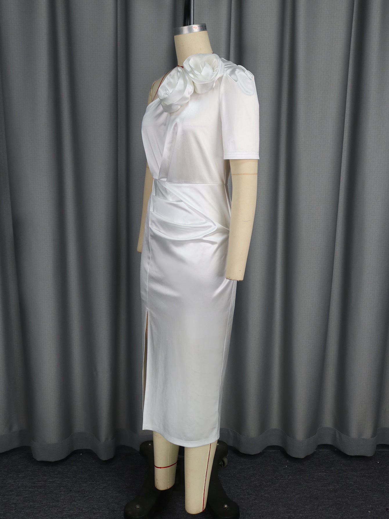 Women Career Solid Slash Shoulder Party Formal Party Slit Dresses 7