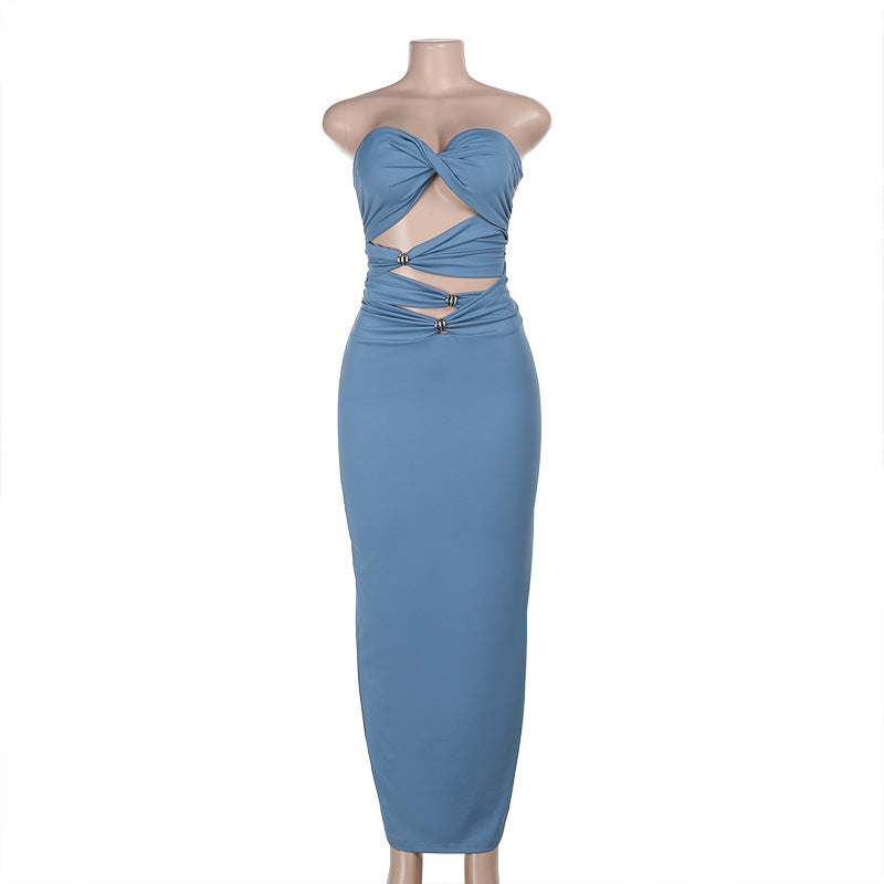 Sexy Strapless Hollow Slit Women's Slim Long Dress 7