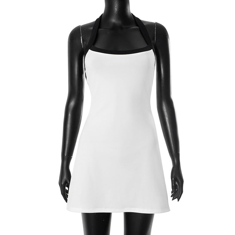 Women's Summer Contrast Color Halter-Neck Sexy Low-Back Bodycon Dress 11