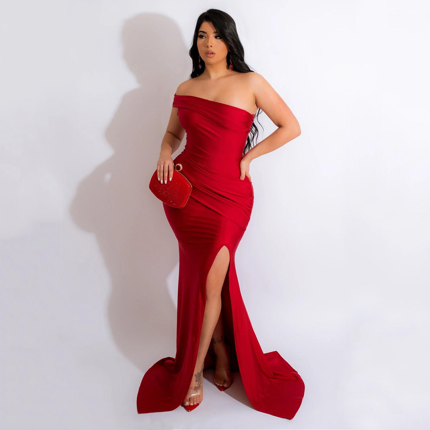 Autumn and winter women's fashion sexy Tight Fitting pleated swing dress 4